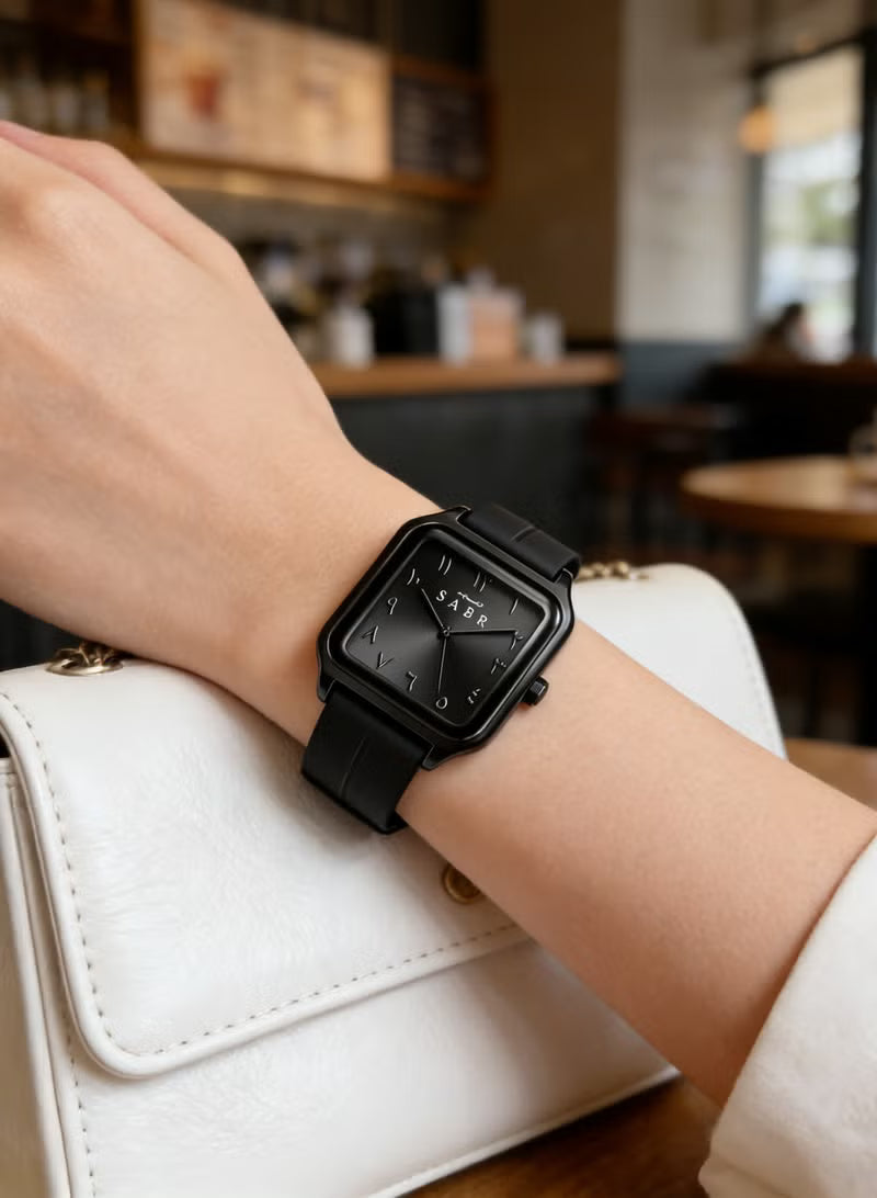 ⌚ SABA Urban Square Analog Watch – Minimalist Unisex Black Wristwatch with Silicone Strap | Modern Everyday Timepiece